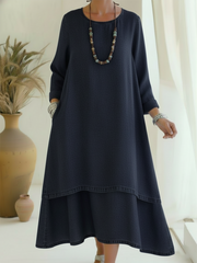 Petra | Zeitlos elegantes Midi-Kleid sanft fließend – Marineblau