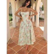 Eike | Damen Grünes Sommerkleid Midi Floral Träger – Grün