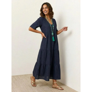 Ekaterina | Damen Sommerkleid Maxi Boho Modern – Marineblau