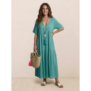 Ekaterina | Damen Sommerkleid Maxi Boho Modern – Pfauenblau