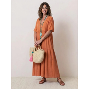 Ekaterina | Damen Sommerkleid Maxi Boho Modern – Rostorange