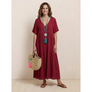 Ekaterina | Damen Sommerkleid Maxi Boho Modern – Rot