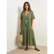Ekaterina | Damen Sommerkleid Maxi Boho Modern – Armeegrün