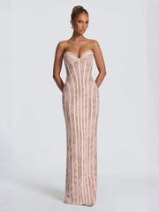 Elegantes Corsagen Maxikleid Figurbetont – Weiß