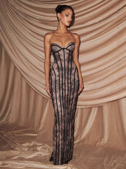 Elegantes Corsagen Maxikleid Figurbetont – Schwarz