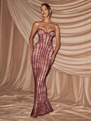 Elegantes Corsagen Maxikleid Figurbetont – Bordeaux