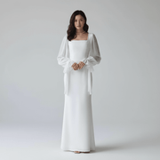 Elegantes Damen Maxikleid mit eckigem Ausschnitt – Weiß