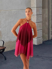 Elegantes Halterneck Cocktailkleid mit Farbverlauf – Rot
