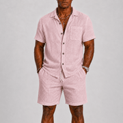 Elegantes Herren Sommer Set Mit Kurzarm Hemd – Rosa