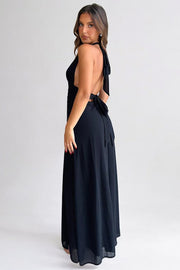 Sommerfeld | Stilvolles Neckholder-Maxikleid mit Hohem Schlitz – Schwarz
