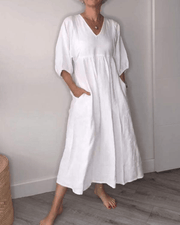 Nora | Elegant V-Ausschnitt Maxikleid Damen – Weiß