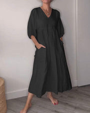 Nora | Elegant V-Ausschnitt Maxikleid Damen – Schwarz