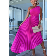Elinor | Damen Maxi Kleid Für Hochzeitsgast Ein Schulter Falten Stil – Rosa