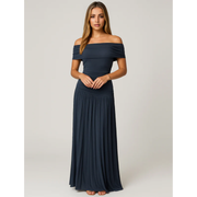 Elira | Damen Maxi Kleid Für Hochzeitsgast Mit Falten Design – Marineblau