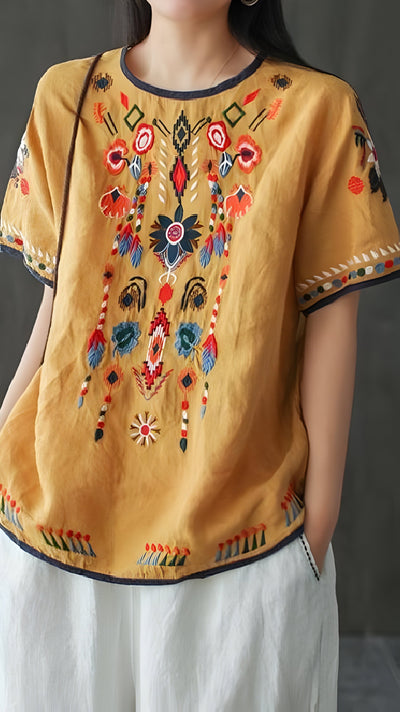 Ginevra | Bestickte, lose ethnische Bluse