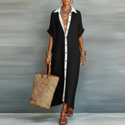 Elli | Damen Locker Leinen Maxikleid – Schwarz