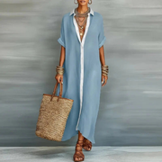 Elli | Damen Locker Leinen Maxikleid – Hellblau