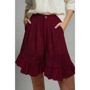 Enya | Damen Shorts Mit Rüschen Saum Für Urlaub – Burgunder