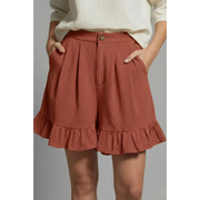 Enya | Damen Shorts Mit Rüschen Saum Für Urlaub – Ziegelrot