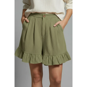 Enya | Damen Shorts Mit Rüschen Saum Für Urlaub – Olivgrün