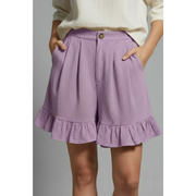 Enya | Damen Shorts Mit Rüschen Saum Für Urlaub – Staubiges Lavendel