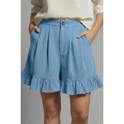Enya | Damen Shorts Mit Rüschen Saum Für Urlaub – Himmelblau