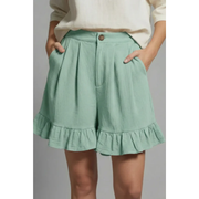 Enya | Damen Shorts Mit Rüschen Saum Für Urlaub – Minzgrün