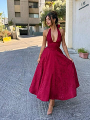 Esmeralda | Damen Elegantes Midikleid – Feminines Kleid Hochzeit & Party 2026 – Rot