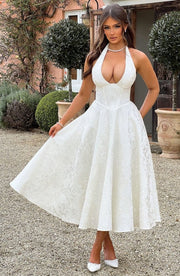 Esmeralda | Damen Elegantes Midikleid – Feminines Kleid Hochzeit & Party 2026 – Weiß