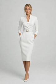 Etuikleid Damen Midi Elegant – Weiß