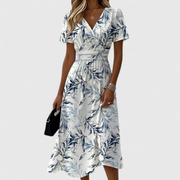 Eva | Damen Blumenweiß Floral Sommer Midikleid – Blumenweiß