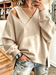 Aurelia - Soft-Touch-Sweatshirt mit V-Ausschnitt und Cut-out-Details – Aprikose
