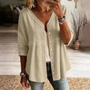 Ardena - Bestickte Bluse mit Knopfleiste – Beige