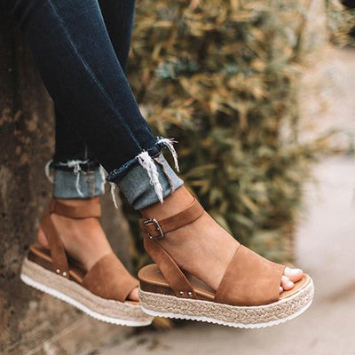 Damen Plateau-Espadrille Sandalen mit Keilabsatz & Riemchen – Livia