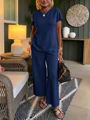 Caelora - Lässiges zweiteiliges Set mit weit geschnittener Hose – Marineblau