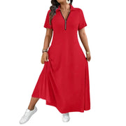 Primelle - Softtouch-Maxikleid mit Reißverschlusskragen – Rot