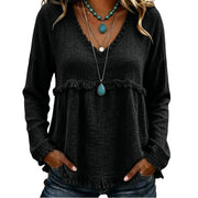 Ariselle - Bluse mit Fransenbesatz und V-Ausschnitt – Schwarz