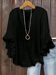 Norabelle - Elegante Bluse mit Rüschenärmeln – Schwarz