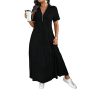 Primelle - Softtouch-Maxikleid mit Reißverschlusskragen – Schwarz