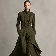 Damen-Boho-Maxikleid, asymmetrisch – Grün