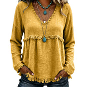 Ariselle - Bluse mit Fransenbesatz und V-Ausschnitt – Gelb