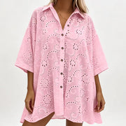 Amarielle - Luftiges besticktes Kleid mit Knopfleiste – Pink
