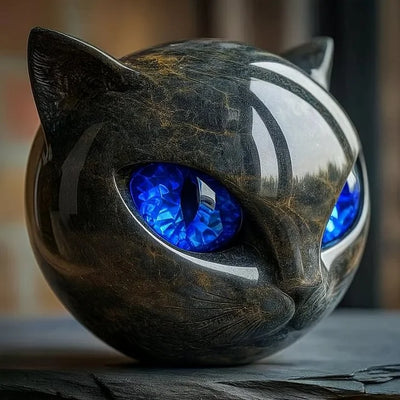 NyxCharm - Mystische Schwarze Katzenkopf Skulptur