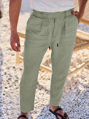Herren Weit Geschnittene Leinenhose – Freizeit Sommerhose Mit Kordelzug – Grün