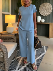 Caelora - Lässiges zweiteiliges Set mit weit geschnittener Hose – Blau
