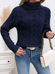 Damen Pullover mit Rollkragen und langen Ärmeln – Marineblau