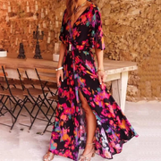 Felicitas | Charmantes Boho Maxi-Sommerkleid mit Langarm – Schwarz