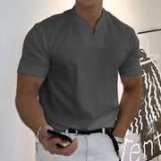 Herren Slim Fit V-Ausschnitt Poloshirt – Lässiges Stylisches Sommer Oberteil – Dunkelgrau