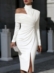 Brinelle - Drapiertes Midikleid – Weiß