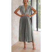 Finja | Damen Maxi Kleid Mit Falten Für Alltag – Grau